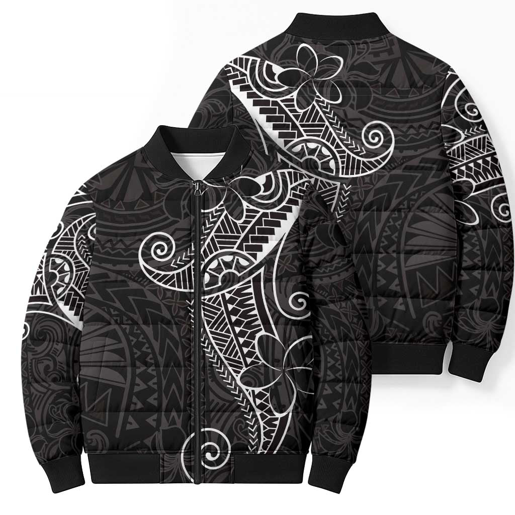 Black White Polynesian Tribal Bomber Puffer Jacket - Polynesian Pride