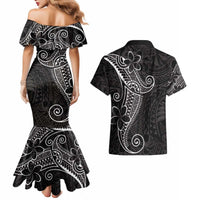 Black White Polynesian Tribal Couples Matching Mermaid Dress and Hawaiian Shirt - Polynesian Pride