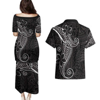 Black White Polynesian Tribal Couples Matching Puletasi and Hawaiian Shirt - Polynesian Pride