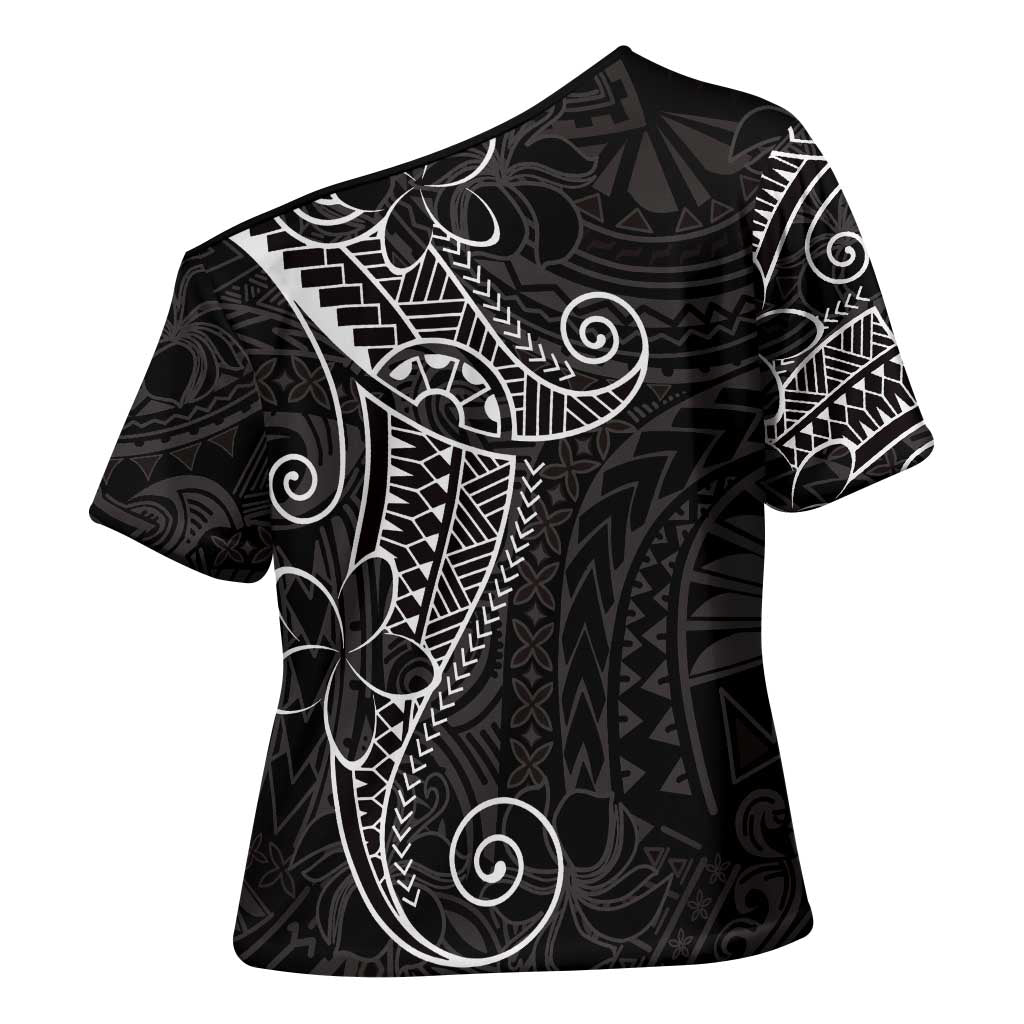 Black White Polynesian Tribal Cross Shoulder Shirt - Polynesian Pride