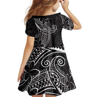 Black White Polynesian Tribal Family Matching Long Sleeve Bodycon Dress and Hawaiian Shirt - Polynesian Pride