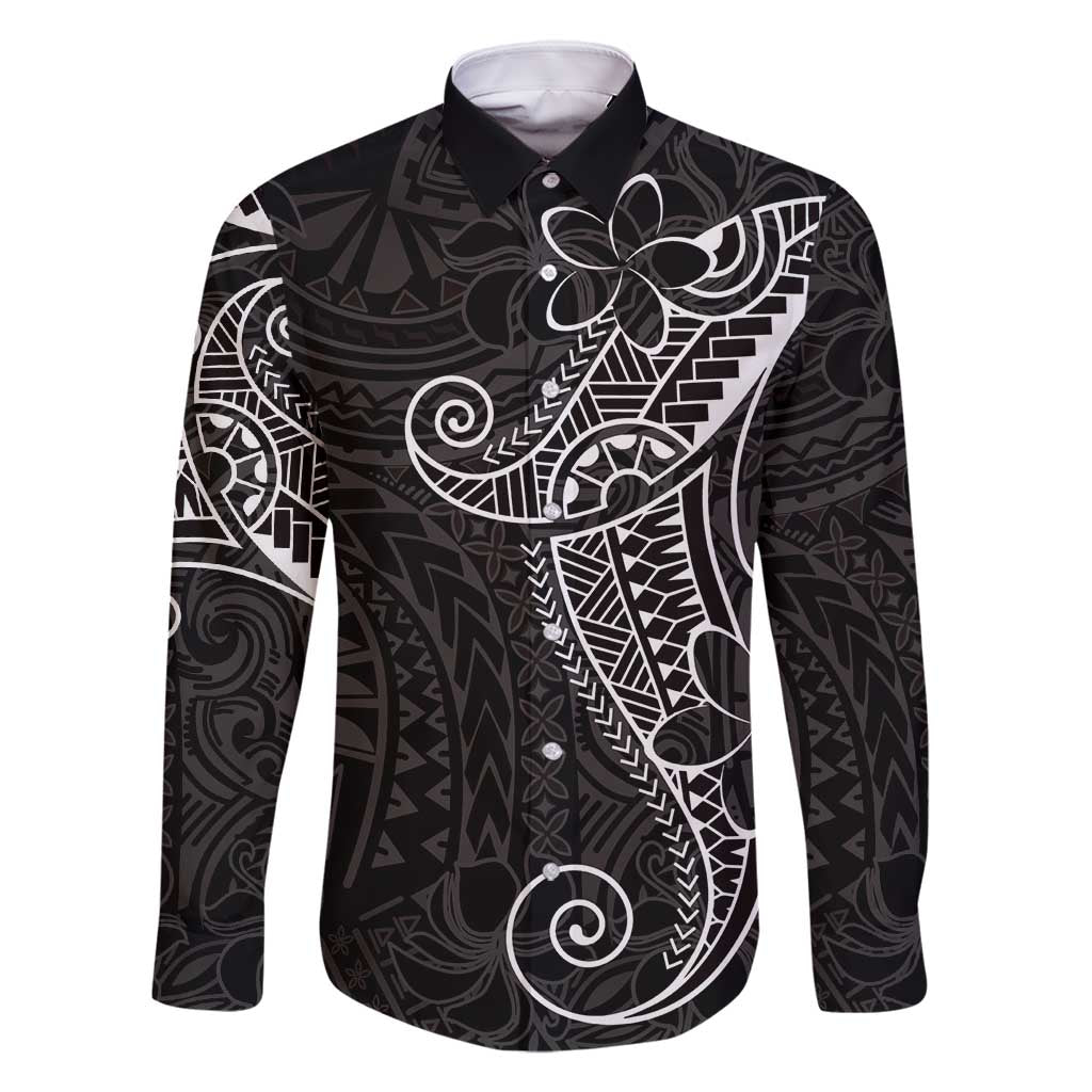 Black White Polynesian Tribal Family Matching Long Sleeve Bodycon Dress and Hawaiian Shirt - Polynesian Pride