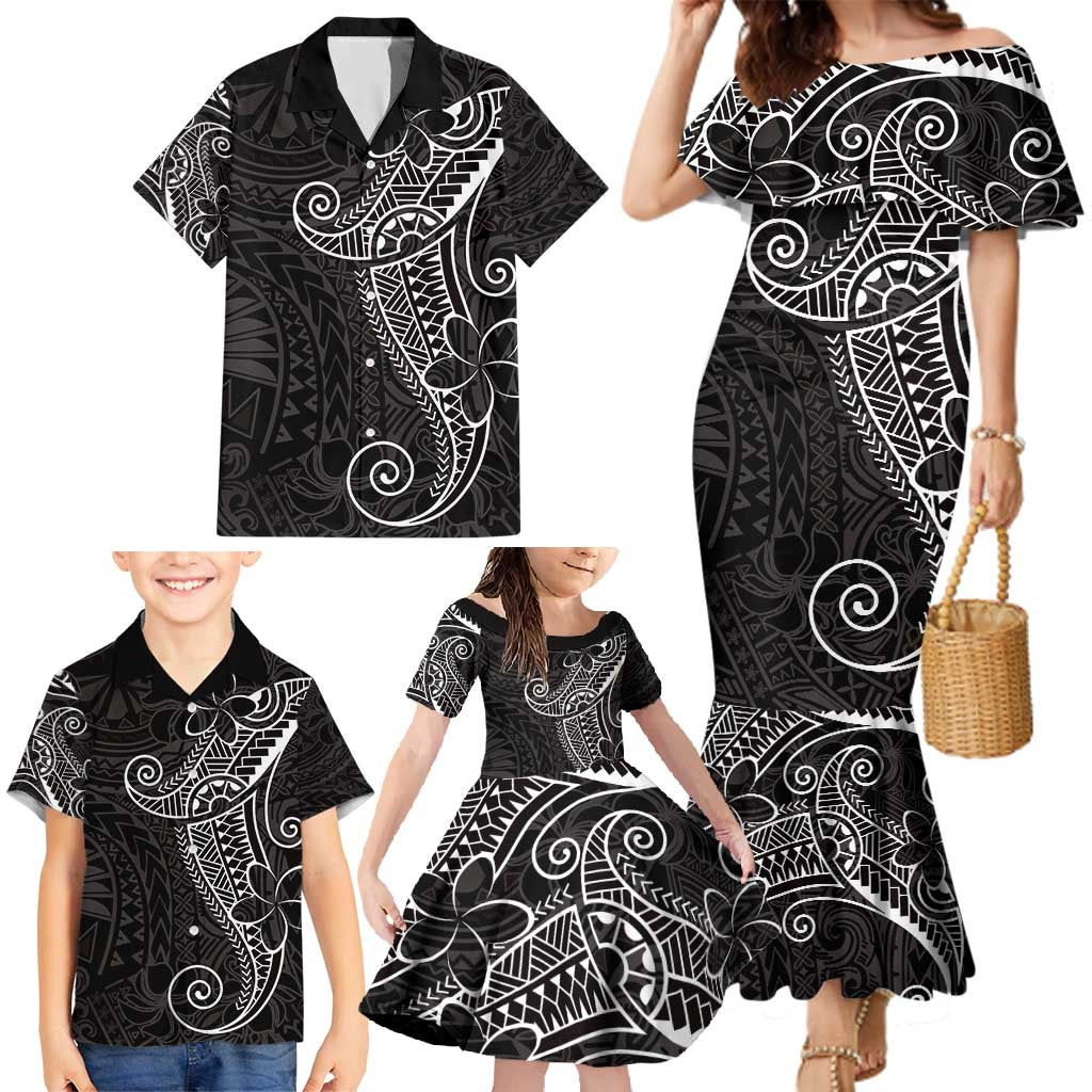 Black White Polynesian Tribal Family Matching Mermaid Dress and Hawaiian Shirt - Polynesian Pride