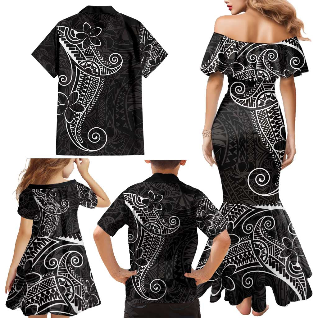 Black White Polynesian Tribal Family Matching Mermaid Dress and Hawaiian Shirt - Polynesian Pride