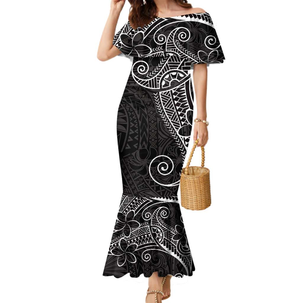 Black White Polynesian Tribal Family Matching Mermaid Dress and Hawaiian Shirt - Polynesian Pride