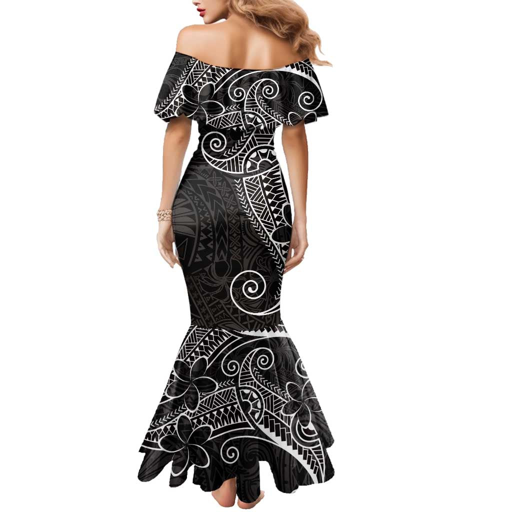 Black White Polynesian Tribal Family Matching Mermaid Dress and Hawaiian Shirt - Polynesian Pride