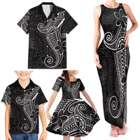 Black White Polynesian Tribal Family Matching Tank Maxi Dress and Hawaiian Shirt - Polynesian Pride