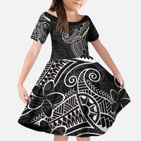 Black White Polynesian Tribal Kid Short Sleeve Dress - Polynesian Pride