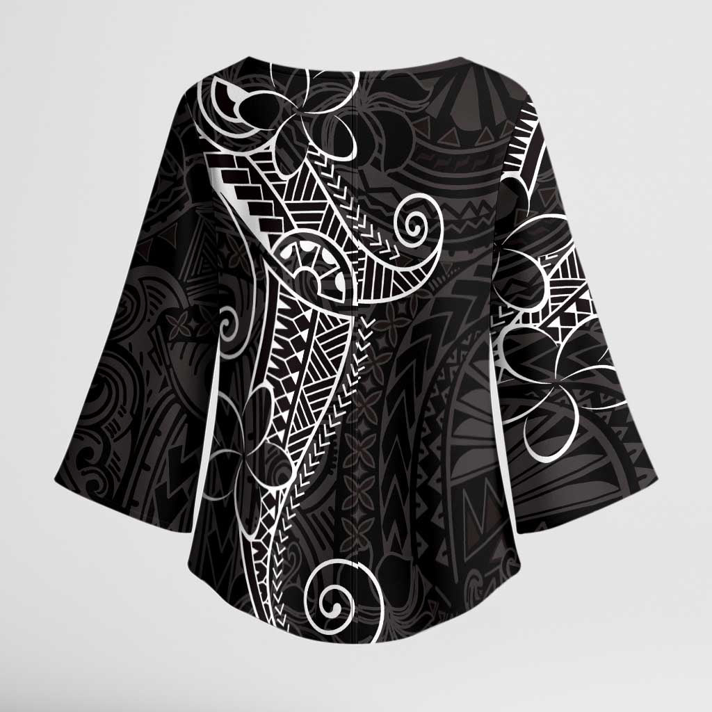 Black White Polynesian Tribal Kimono Sleeve Blouse - Polynesian Pride