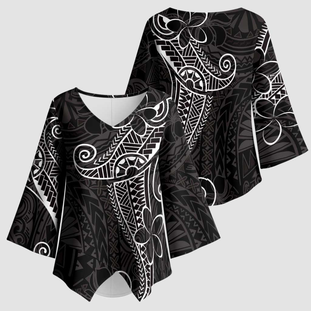 Black White Polynesian Tribal Kimono Sleeve Blouse - Polynesian Pride
