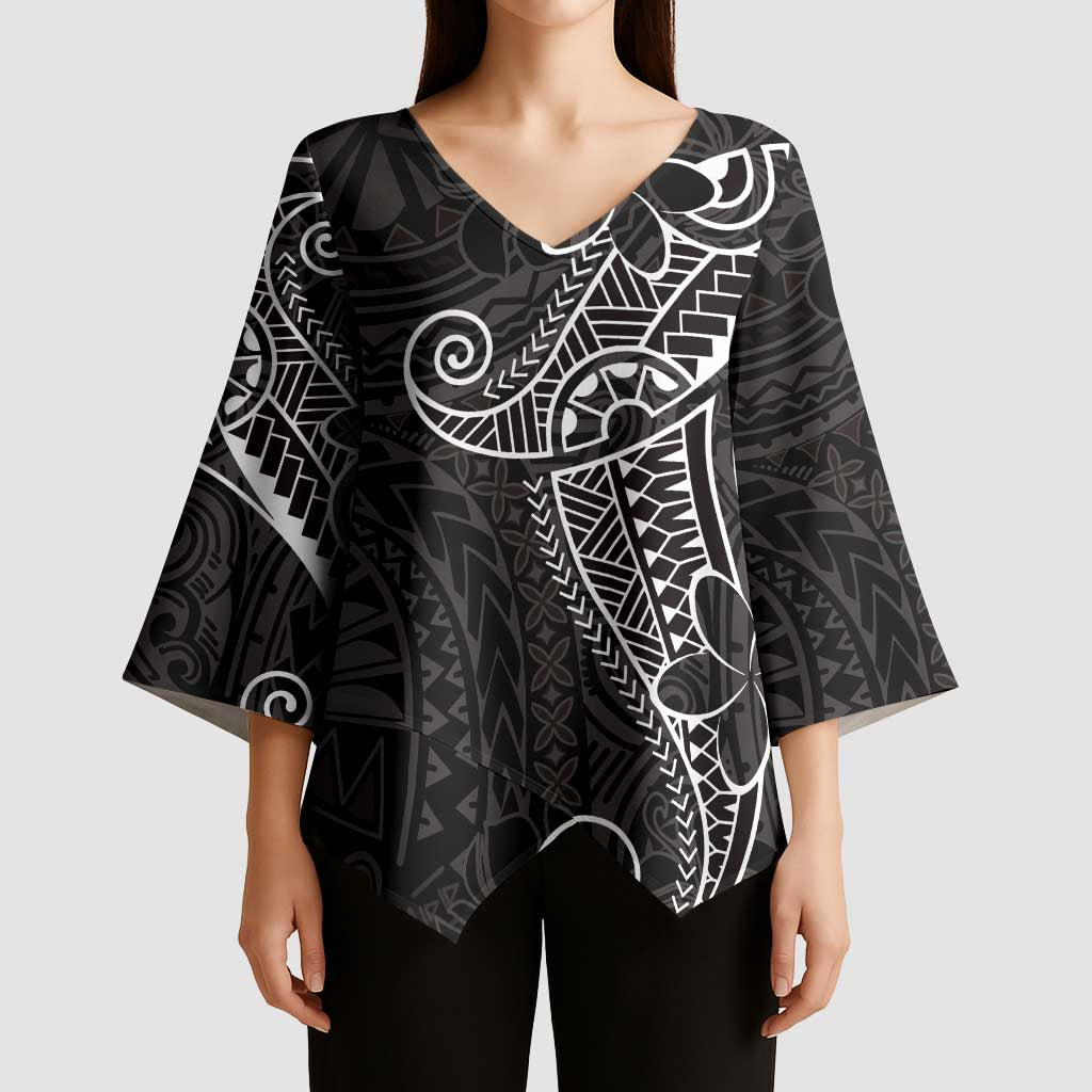 Black White Polynesian Tribal Kimono Sleeve Blouse - Polynesian Pride