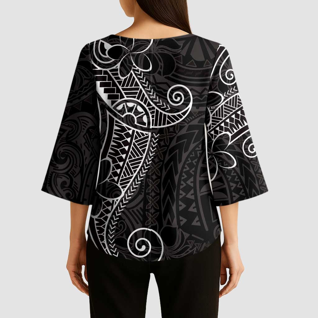 Black White Polynesian Tribal Kimono Sleeve Blouse - Polynesian Pride
