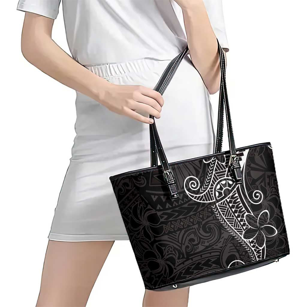 Black White Polynesian Tribal Leather Tote Bag - Polynesian Pride