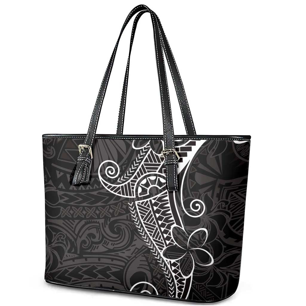 Black White Polynesian Tribal Leather Tote Bag - Polynesian Pride