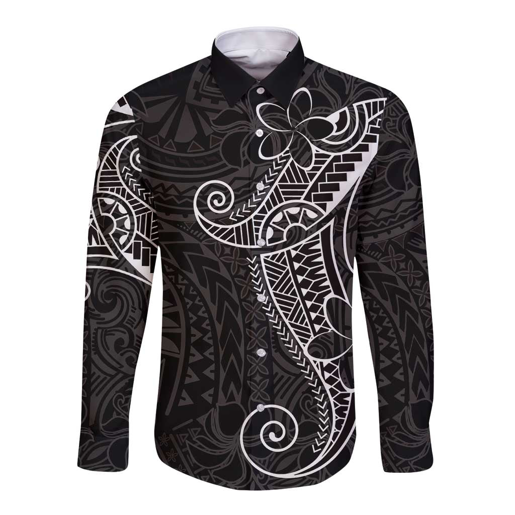 Black White Polynesian Tribal Long Sleeve Button Shirt - Polynesian Pride