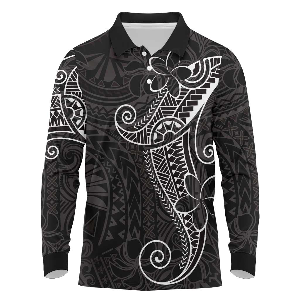 Black White Polynesian Tribal Long Sleeve Polo Shirt - Polynesian Pride