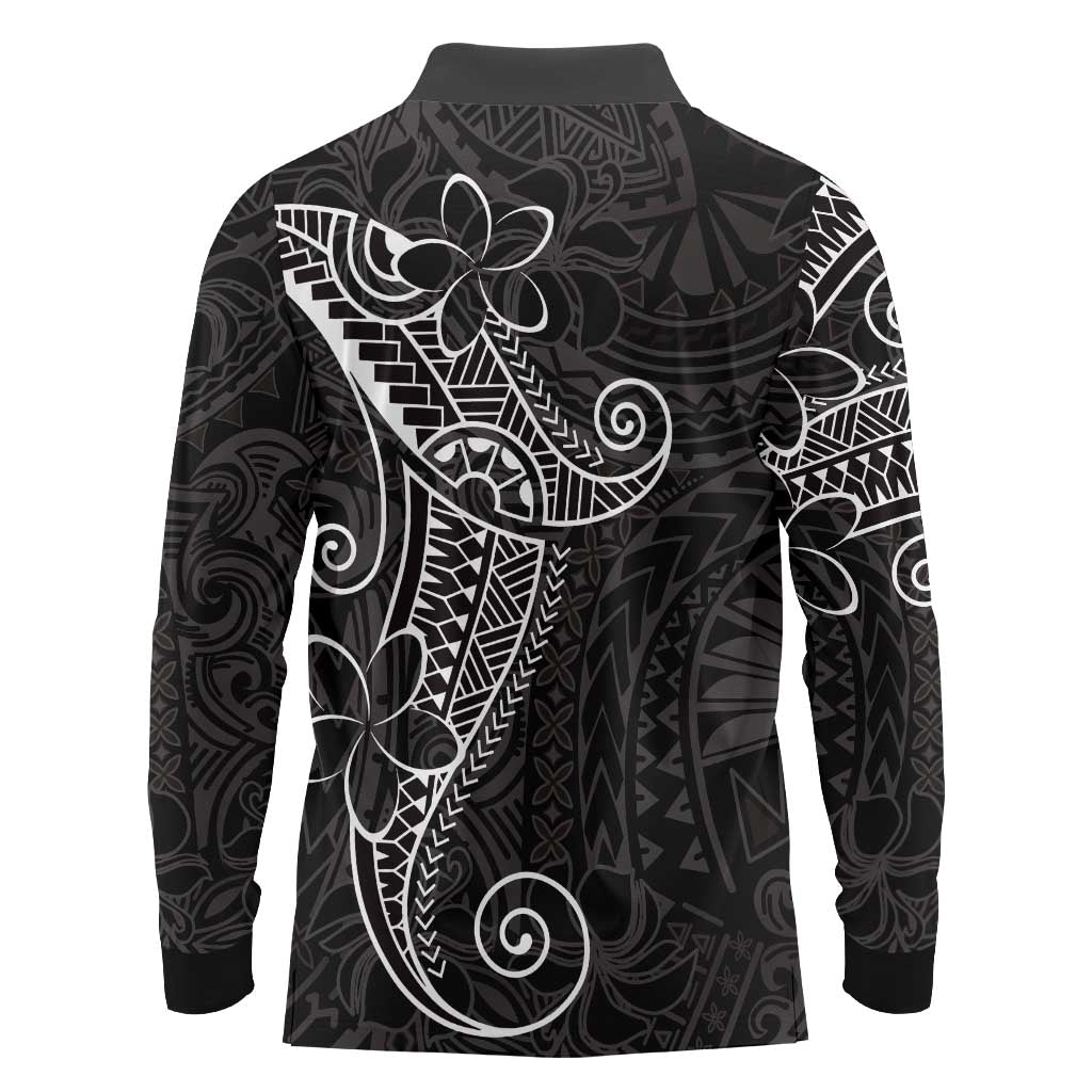 Black White Polynesian Tribal Long Sleeve Polo Shirt - Polynesian Pride