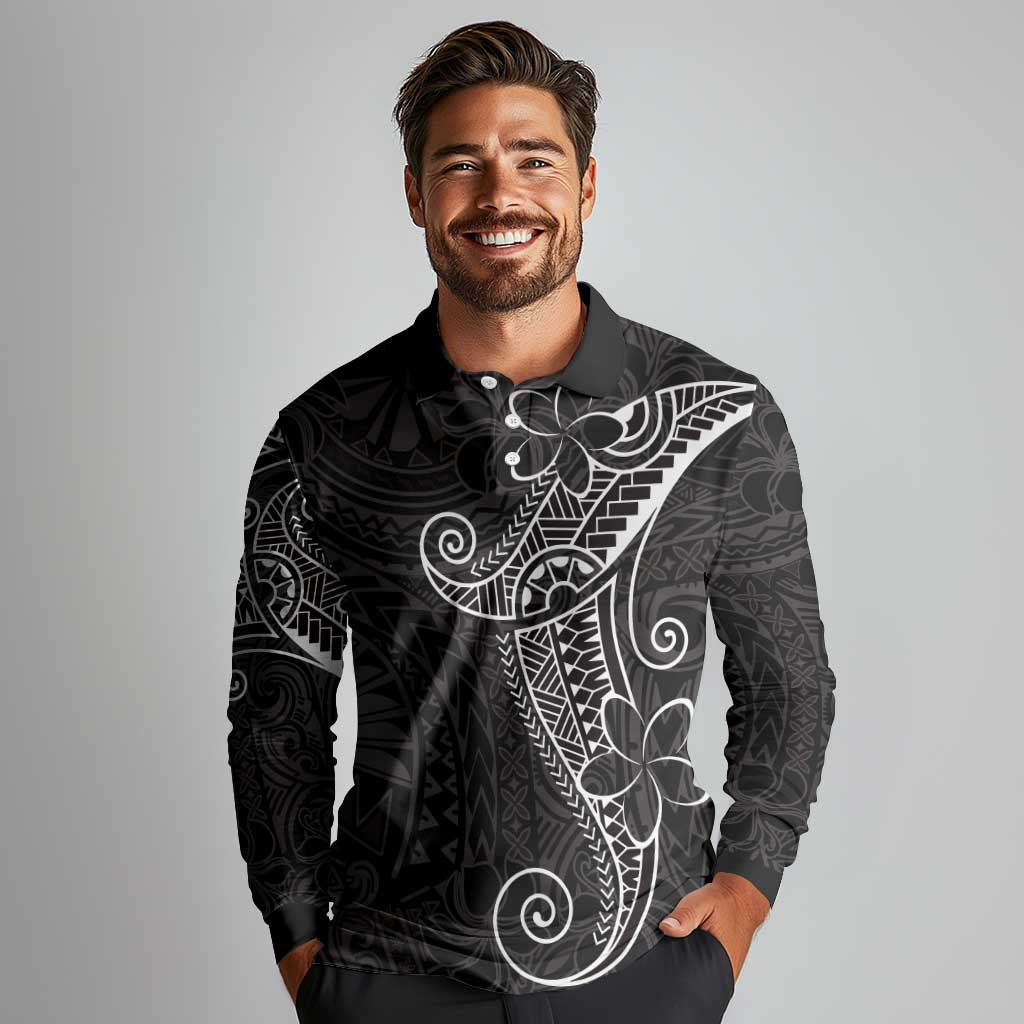 Black White Polynesian Tribal Long Sleeve Polo Shirt - Polynesian Pride