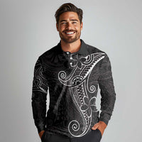 Black White Polynesian Tribal Long Sleeve Polo Shirt - Polynesian Pride