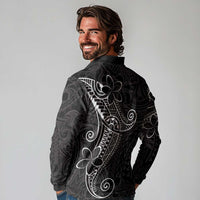 Black White Polynesian Tribal Long Sleeve Polo Shirt - Polynesian Pride