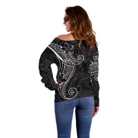 Black White Polynesian Tribal Off Shoulder Sweater - Polynesian Pride