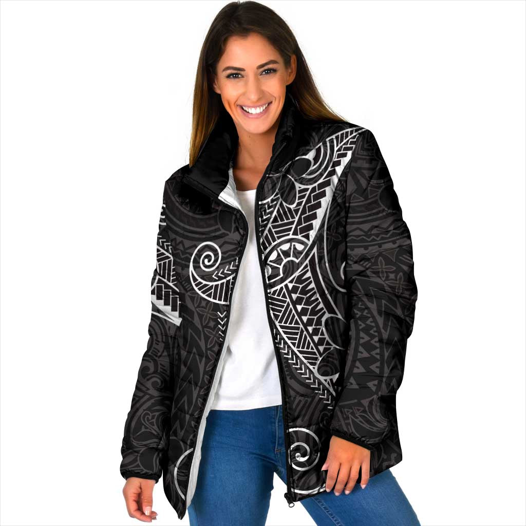 Black White Polynesian Tribal Padded Jacket - Polynesian Pride