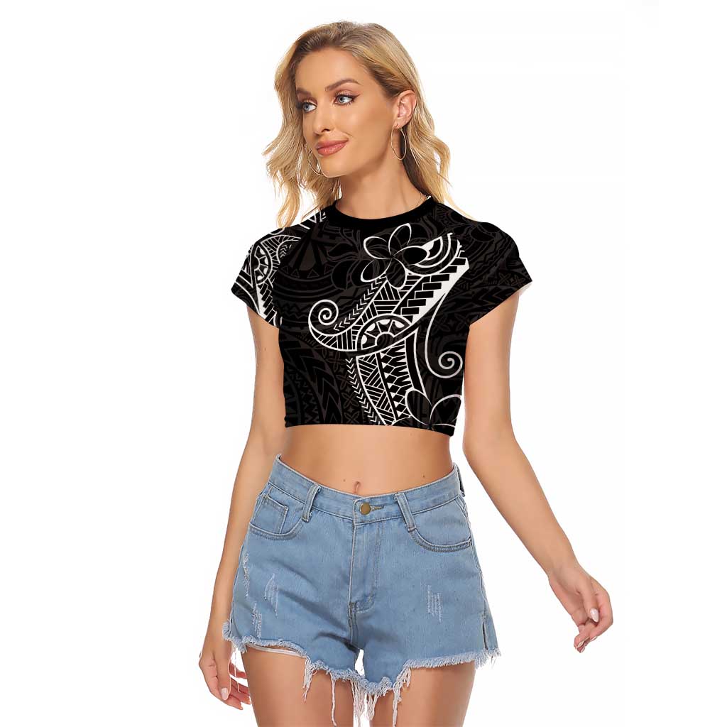 Black White Polynesian Tribal Raglan Cropped T Shirt - Polynesian Pride