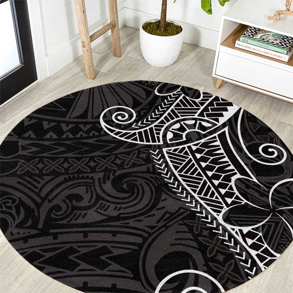 Black White Polynesian Tribal Round Carpet - Polynesian Pride