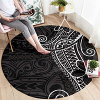 Black White Polynesian Tribal Round Carpet - Polynesian Pride