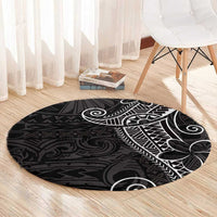 Black White Polynesian Tribal Round Carpet - Polynesian Pride
