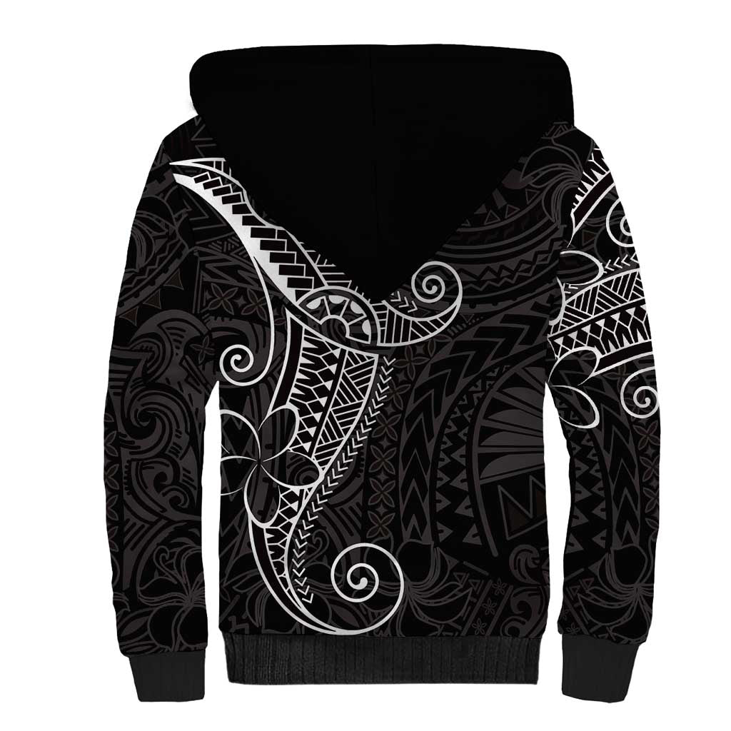 Black White Polynesian Tribal Sherpa Hoodie - Polynesian Pride