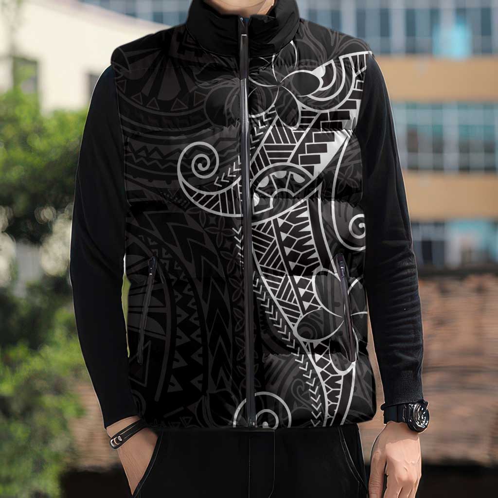Black White Polynesian Tribal Sleeveless Puffer Jacket - Polynesian Pride