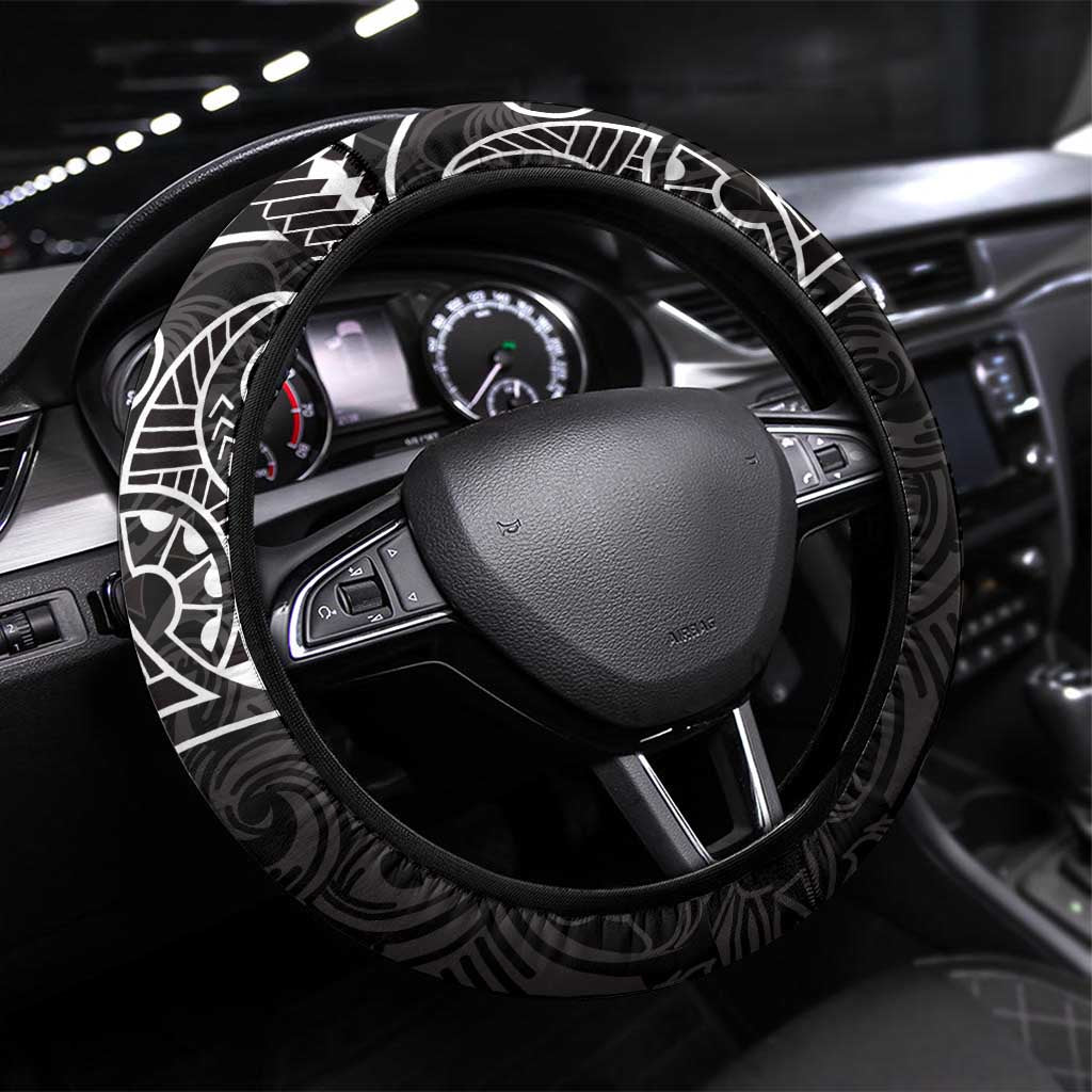 Black White Polynesian Tribal Steering Wheel Cover - Polynesian Pride