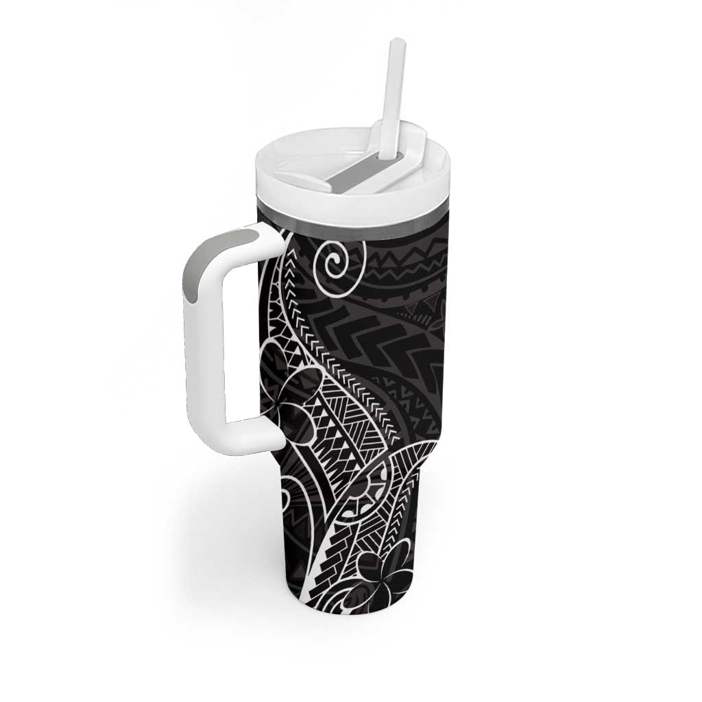 Black White Polynesian Tribal Tumbler With Handle - Polynesian Pride