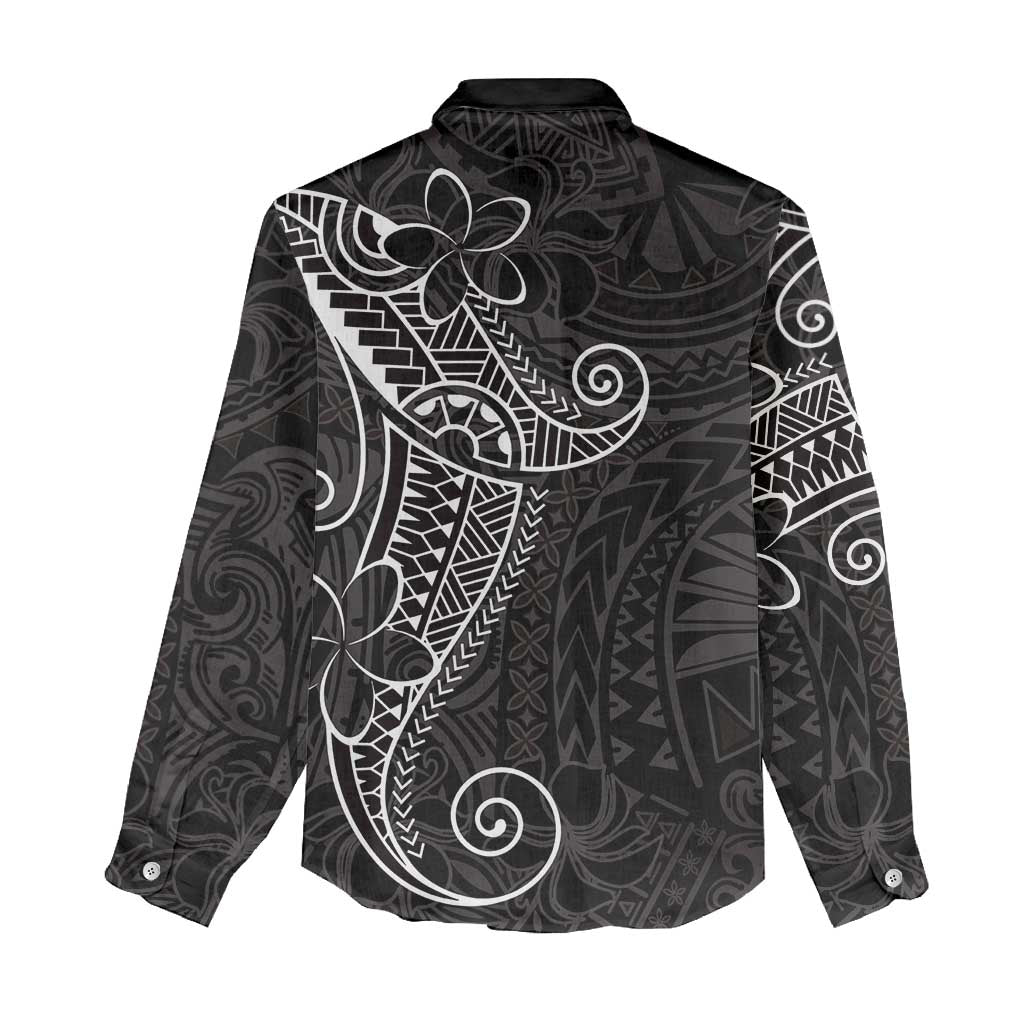 Black White Polynesian Tribal Women Casual Shirt - Polynesian Pride
