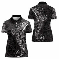 Black White Polynesian Tribal Women Polo Shirt - Polynesian Pride
