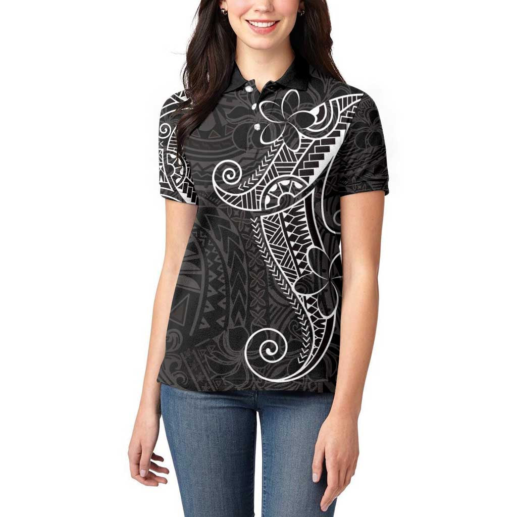 Black White Polynesian Tribal Women Polo Shirt - Polynesian Pride