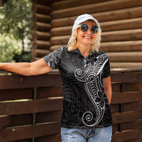 Black White Polynesian Tribal Women Polo Shirt - Polynesian Pride