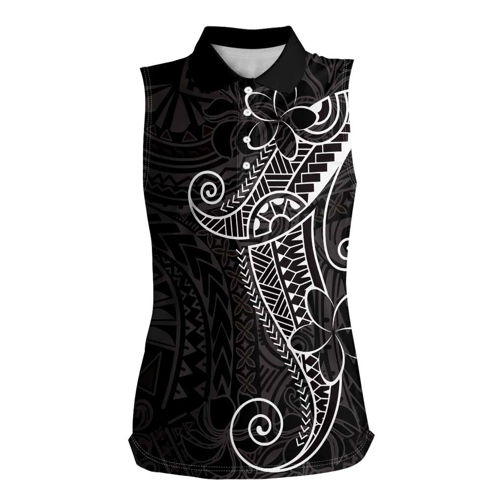 Black White Polynesian Tribal Women Sleeveless Polo Shirt - Polynesian Pride