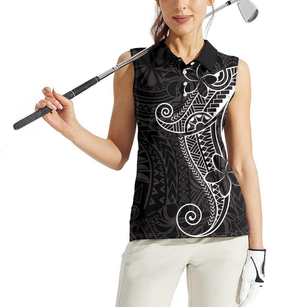 Black White Polynesian Tribal Women Sleeveless Polo Shirt - Polynesian Pride