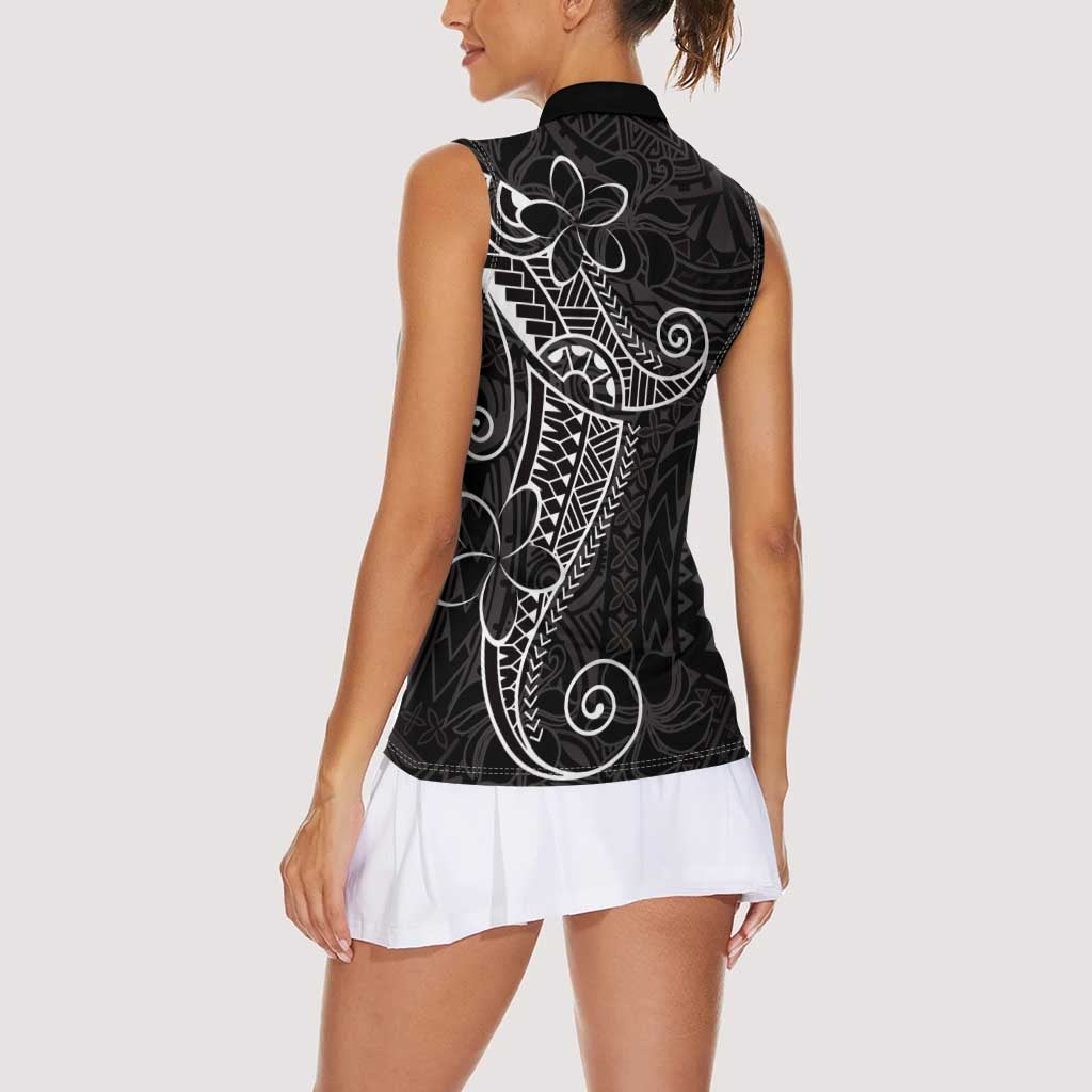 Black White Polynesian Tribal Women Sleeveless Polo Shirt - Polynesian Pride