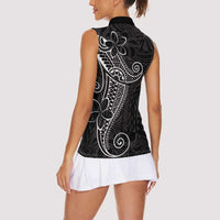 Black White Polynesian Tribal Women Sleeveless Polo Shirt - Polynesian Pride