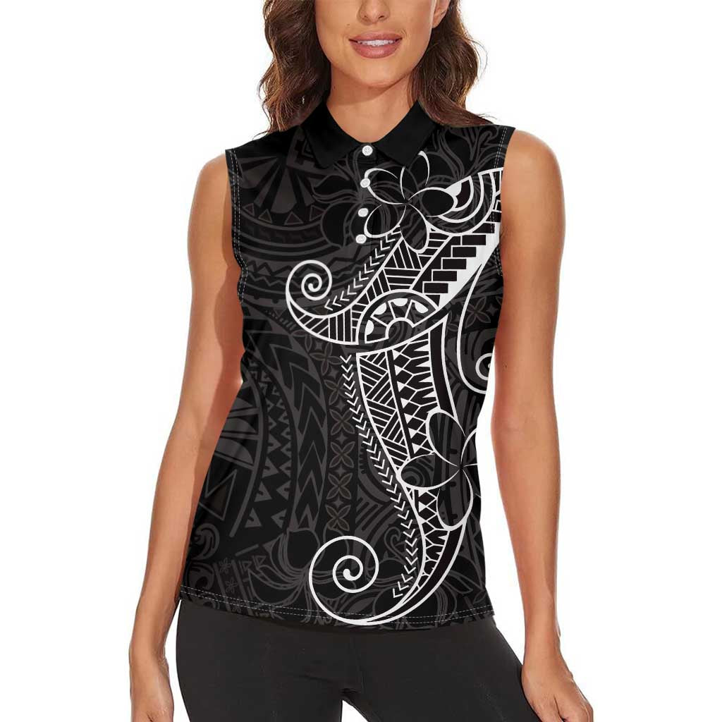 Black White Polynesian Tribal Women Sleeveless Polo Shirt - Polynesian Pride
