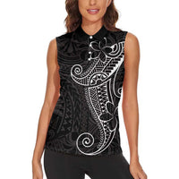 Black White Polynesian Tribal Women Sleeveless Polo Shirt - Polynesian Pride