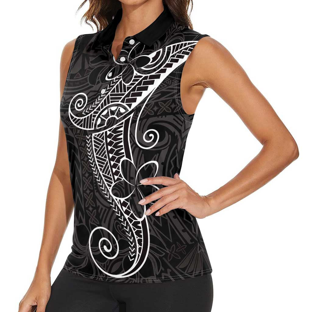 Black White Polynesian Tribal Women Sleeveless Polo Shirt - Polynesian Pride
