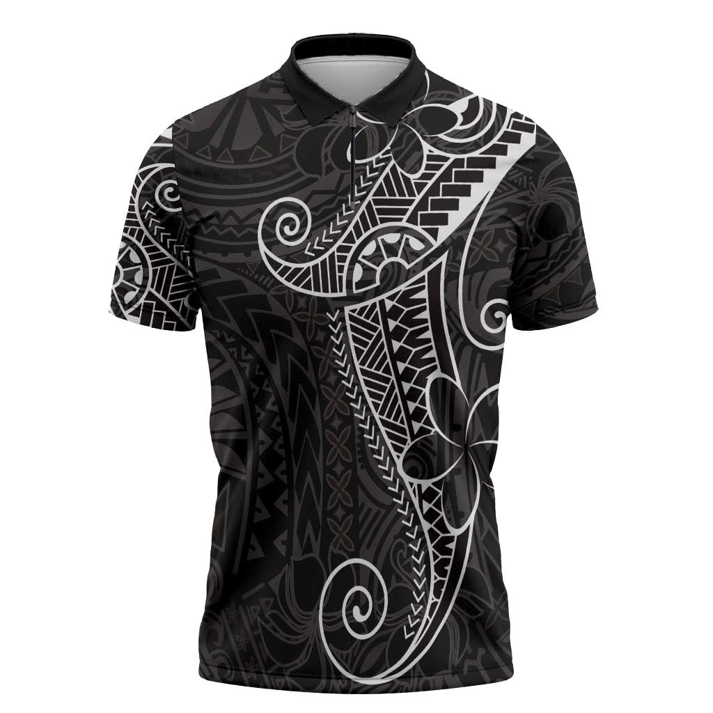 Black White Polynesian Tribal Zipper Polo Shirt - Polynesian Pride