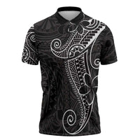 Black White Polynesian Tribal Zipper Polo Shirt - Polynesian Pride