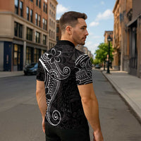 Black White Polynesian Tribal Zipper Polo Shirt - Polynesian Pride