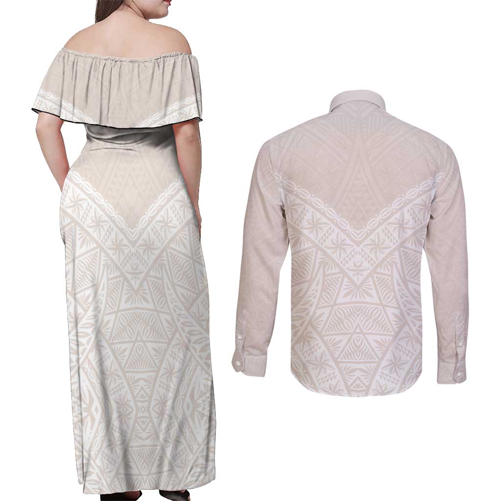 Lotu Tamaiti Tongan Polynesian Art Pattern Couples Matching Off Shoulder Maxi Dress and Long Sleeve Button Shirt Traditional Tribal Motifs - Polynesian Pride