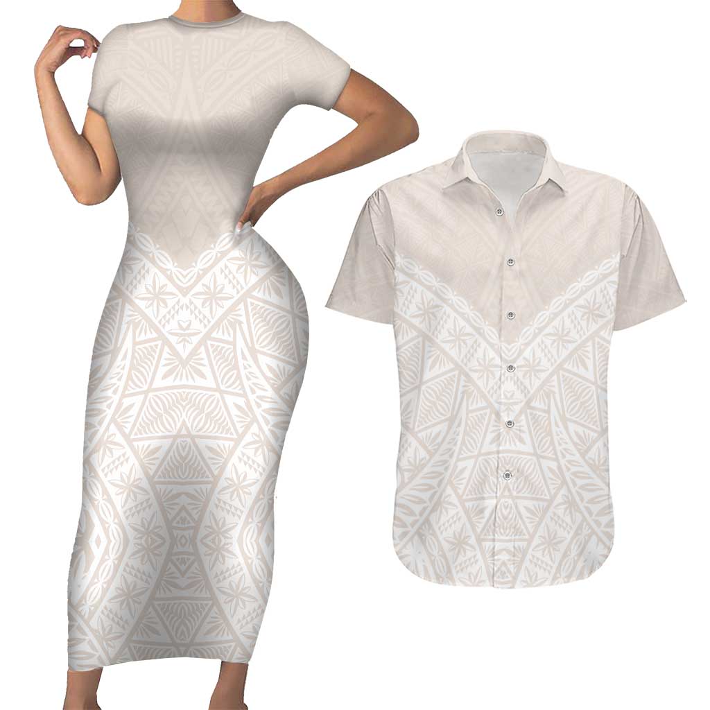 Lotu Tamaiti Tongan Polynesian Art Pattern Couples Matching Short Sleeve Bodycon Dress and Hawaiian Shirt Traditional Tribal Motifs - Polynesian Pride